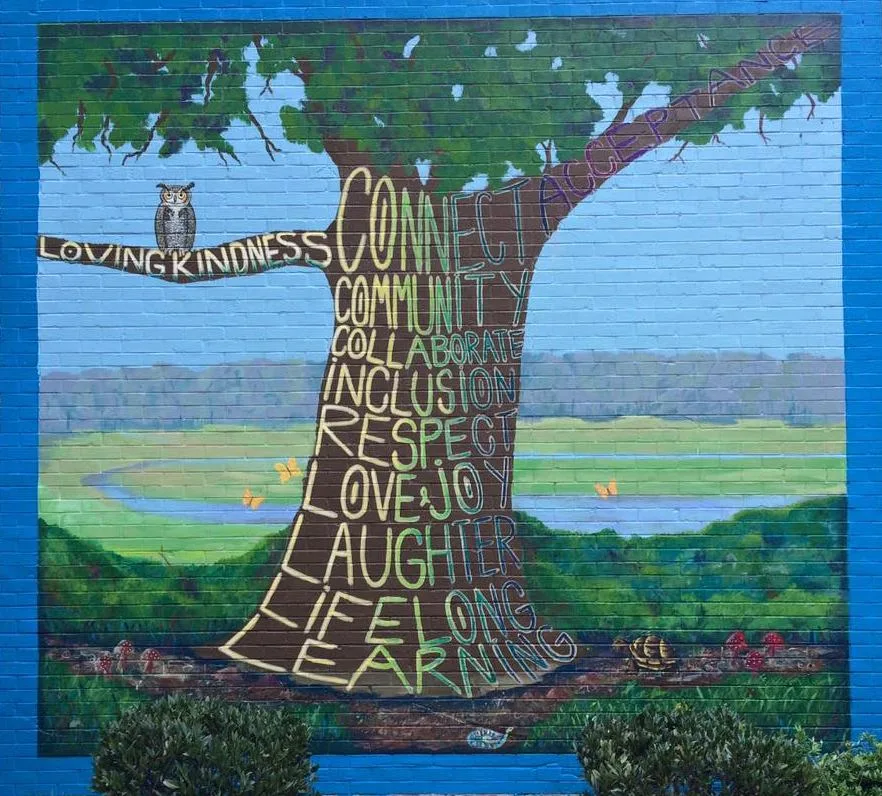 Life Long Learning Tree - 16 x 16 feet, located at Coralwood School in Decatur, Georgia. Teambuilding activity with Lexisnexis Corporation. 