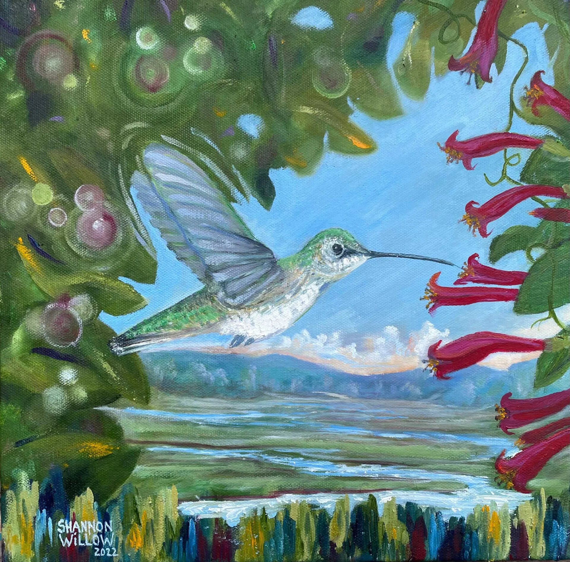 Hummingbird painting by Shannon Willow Art